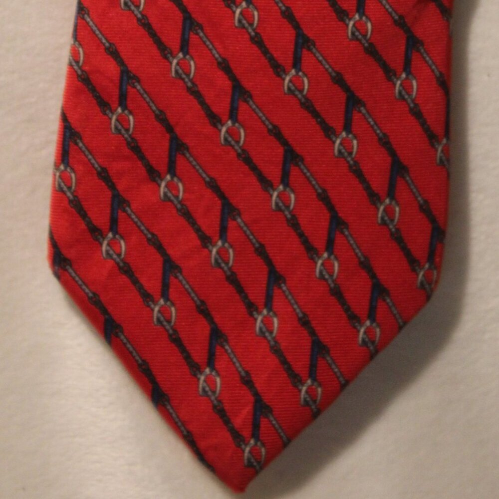 DIOR Italian Red Silk Tie with Equestrian Stirrup print VTG
